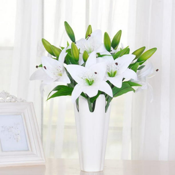 5pcs New Silk Flower Artificial Lilies Bouquet 3 Heads Home Wedding Party Decor